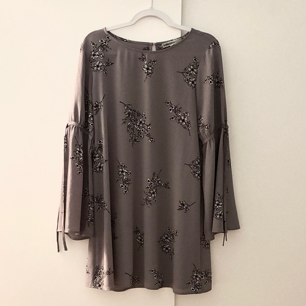 Bailey Blue Long Sleeve Purple Dress with Black Floral Pattern